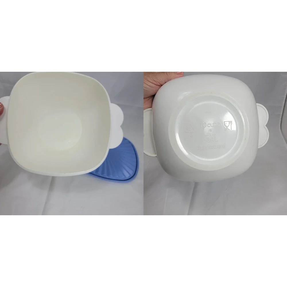 Tupperware Servalier Mixing Bowl Set 3pc White Blue 13c 10c 6c Vintage Style